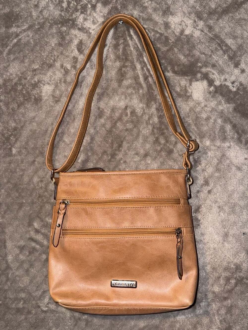 Tyler Rodan Tan Faux Leather Multi-Pocket Zip Crossbody Shoulder Bag